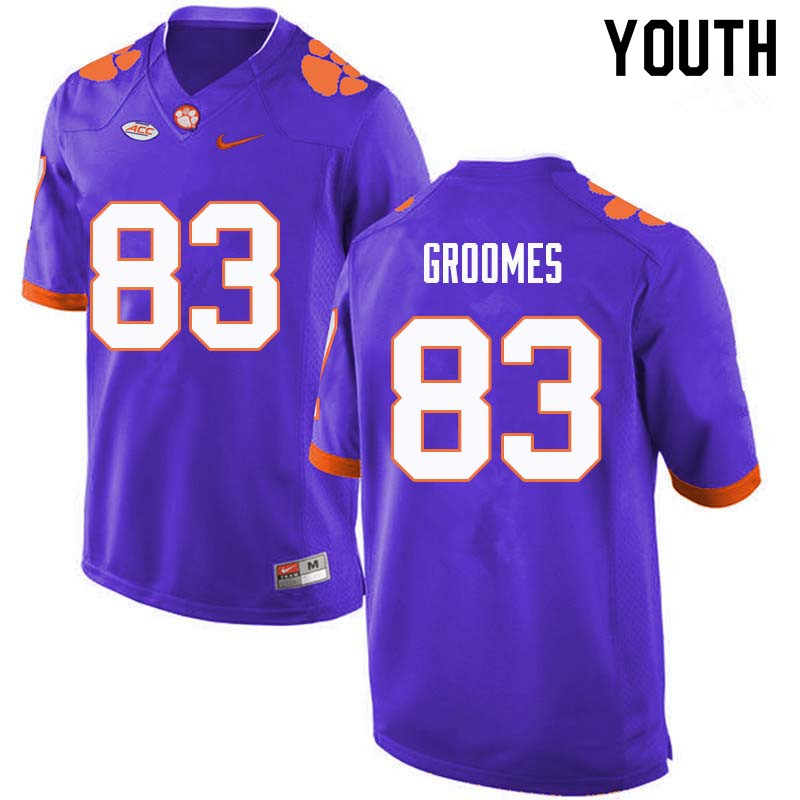 Youth #83 Carter Groomes Clemson Tigers College Football Jerseys Sale-Purple